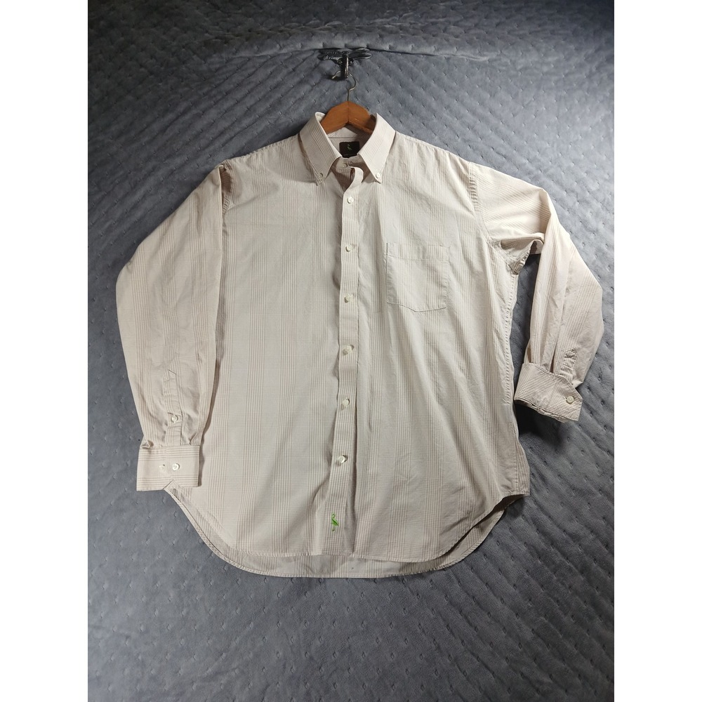 Tailorbyrd Men's Size XL Tan & White Micro Gingham Long-Sleeve Button-Down Shirt